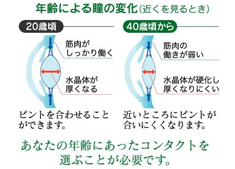 年齢による瞳の変化（近くをみるとき）